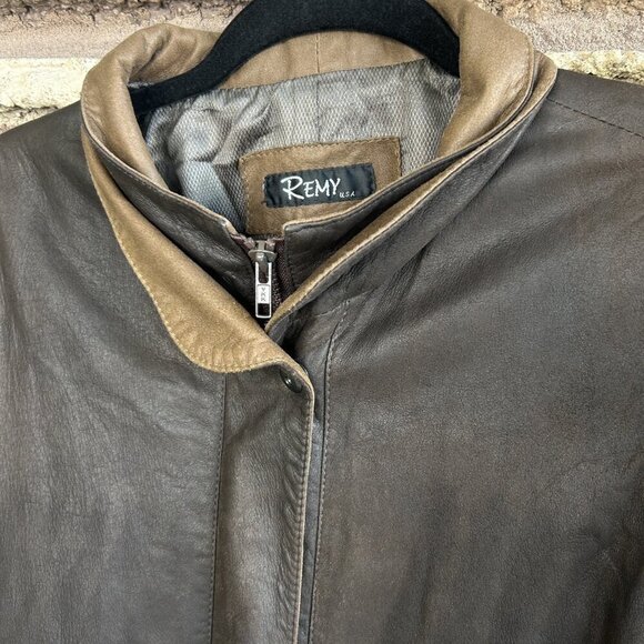 Remy Women’s Dark Brown Lambskin Leather Double Collar Jacket Size Medium - Picture 6 of 8